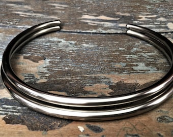 Adam Dark/ Industrial Silver Neckring. Solid Brass Round Choker, Industrial Silver Raw Brass 6mm Neckring, Fat Metalic Rod Neck Ring