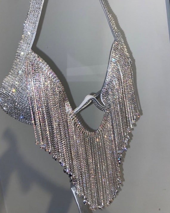 Silver Rhinestone Diamond Bra 