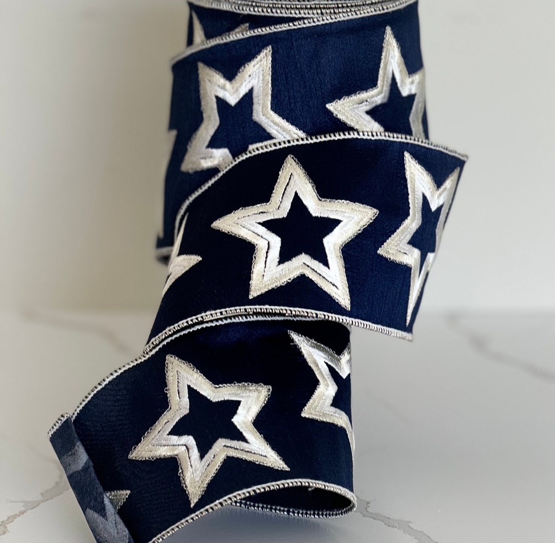 Star Wired Ribbon/navy Ribbon/4 Inch Ribbon/blue Wired Ribbon/ Luxury ...