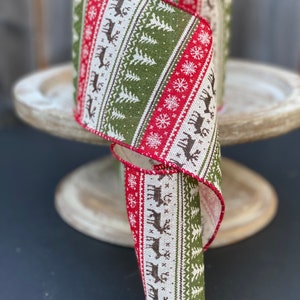 Country Christmas Wired Ribbon, Red and Green Wired Ribbon, 4 inch Christmas Ribbon, Christmas Tree Ribbon, Country Holiday Ribbon