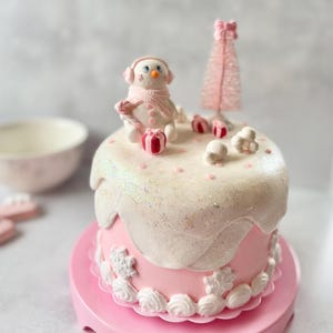 Faux Snowman Cake Centerpiece, Christmas Centerpiece, Whimsical Holiday Cake, Faux Winter Centerpiece, Pink Christmas,Holiday Home Decor