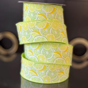 Citrus Wire Ribbon, Lemon Ribbon, Lime Green Ribbon, Citrus Ribbon, Yellow Ribbon, Fruit Ribbon, Summer Ribbon, Floral Supply