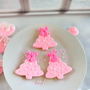 Faux Christmas Cookies, Pink Christmas Tree Cookies, Fake Christmas Cookies for Display CandyLand Decor, Tier Tray Decor, Fake Treats