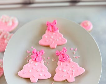Faux Christmas Cookies, Pink Christmas Tree Cookies, Fake Christmas Cookies for Display CandyLand Decor, Tier Tray Decor, Fake Treats