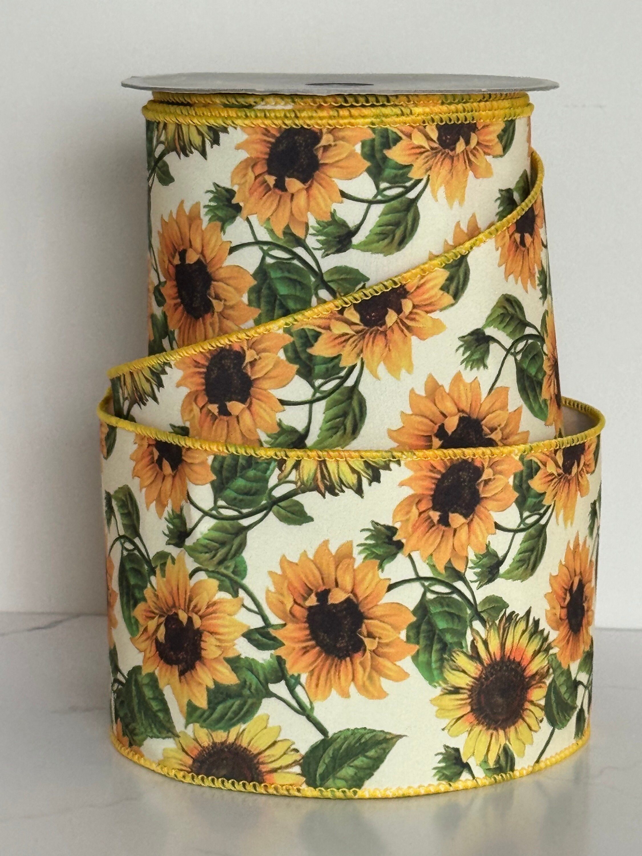 sunflower ribbon品 Sunflower Wired Ribbon, 4 Inch Wired Ribbon, Floral Wire Ribbon