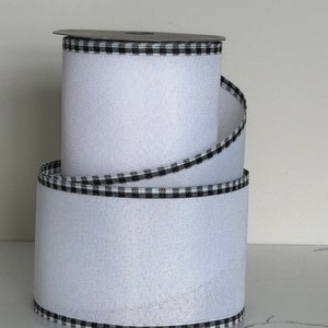 Black and White Gingham Edge Ribbon, Wire Ribbon, Fancy Ribbon, White Wire Ribbon, 4 inch Wire Ribbon, Check Edge Ribbon, Ribbon for Bows