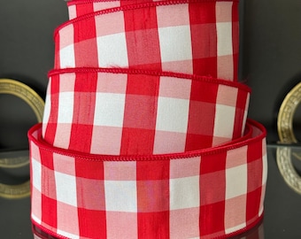 Red and White Ribbon, Patriotic Ribbon, White Ribbon, Red Ribbon, 10 Yards 2.5 inch Wired Farrisilk Ribbon, Ribbon For Bows, Craft Supply