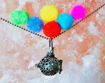 Silver Filigree Locket Essential Oil Diffuser Necklace with Wool Balls