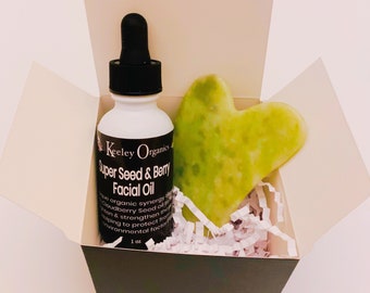 Gua Sha & Facial Oil Gift Set-Jade or Quartz Gua Sha With Organic Firming Facial Oil-Natural Skin Care-Skin Care Gift-Christmas Gift