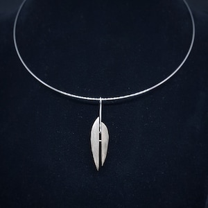 Oval shape, grey bog-wood pendant necklace, Wooden pendant, Stiff wire choker necklace, Minimalistic geometric wooden necklace