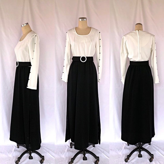 Vintage 70s Maxi Dress Belted Peekaboo Sleeves - image 1