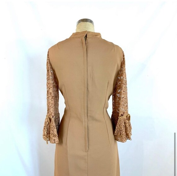 Vintage 60s 70s Dress Lace Bell Sleeve Mock Neck L - image 6