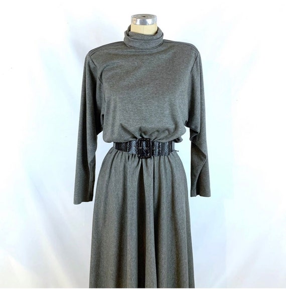 Vintage 70s 80s Grey Cozy Dress M/L - image 7