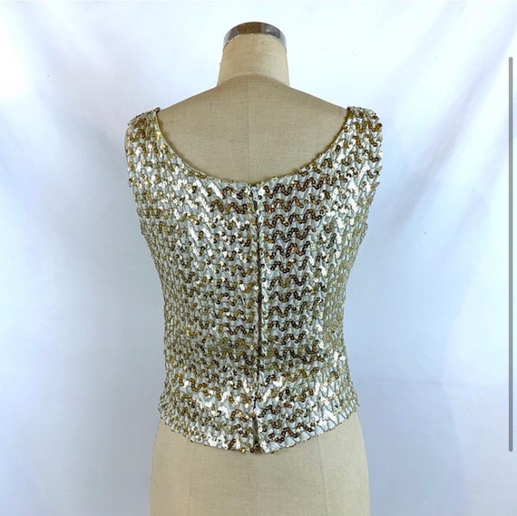 Vintage 50s 60s Tank Top Silver Sequin Medium - image 2