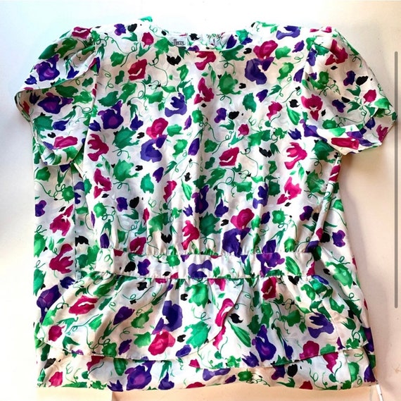 Vintage 80s Floral Dress Peplum Multi Color Small - image 4