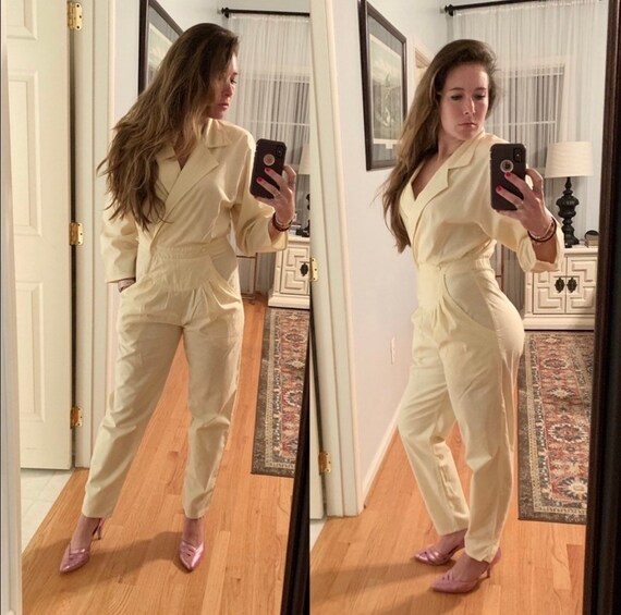 Vintage 80s Jumpsuit Yellow Cotton S/M