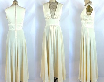 Vintage 60s 70s Dress Rhinestones Wedding S/M