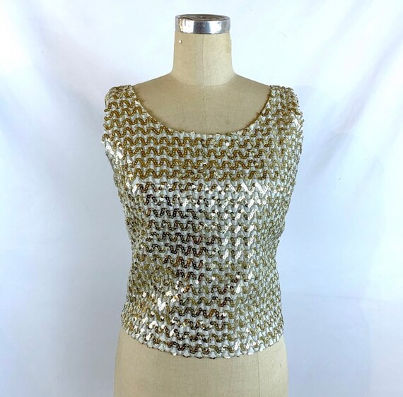 Vintage 50s 60s Tank Top Silver Sequin Medium - image 1