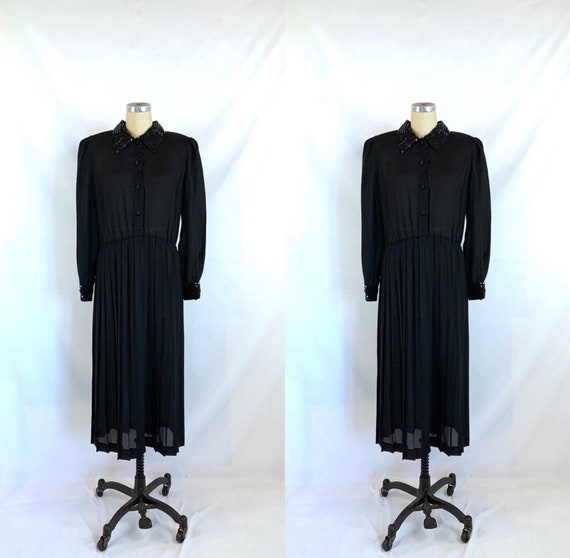 Vintage 80s Midi Dress Pleated Sequins - image 6