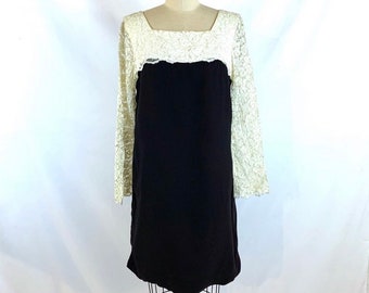 Vintage 60s Dress Lace Bell Sleeves Black & White