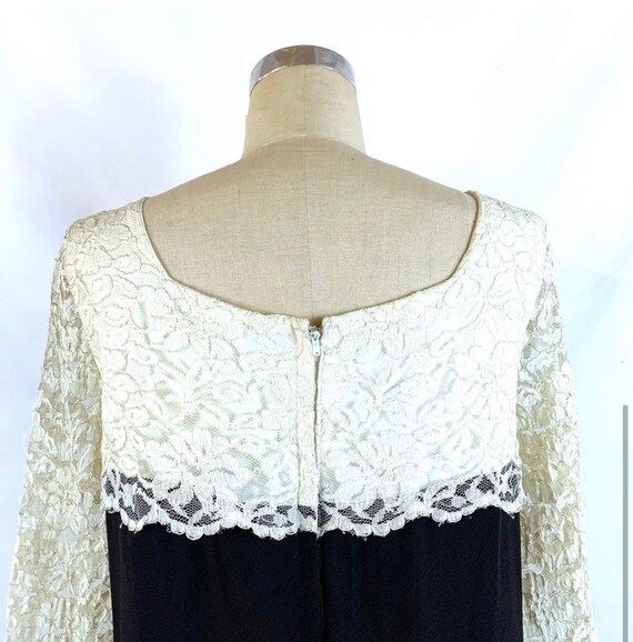 Vintage 60s Dress Lace Bell Sleeves Black & White - image 5