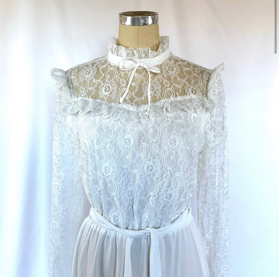 Vintage 70s 80s Lace Ruffle Dress Medium - image 2