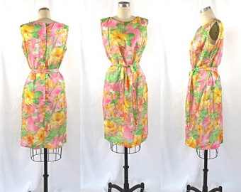 Vintage 60s Floral Dress Sleeveless M/L