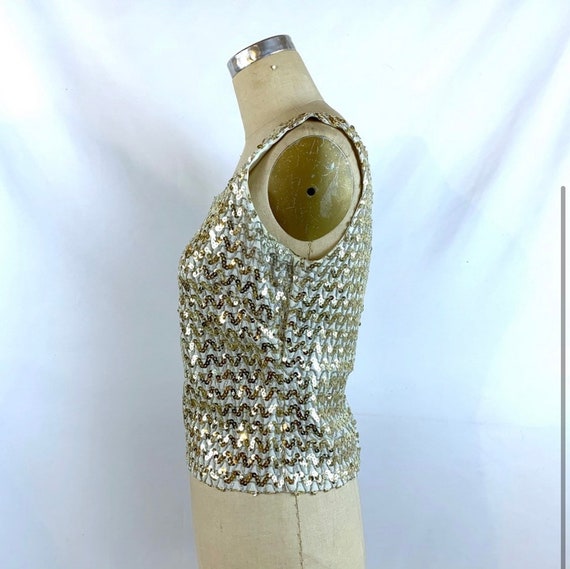 Vintage 50s 60s Tank Top Silver Sequin Medium - image 3