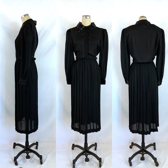 Vintage 80s Midi Dress Pleated Sequins - image 2