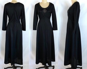 Vintage 70s Maxi Dress Rhinestones Polyester L