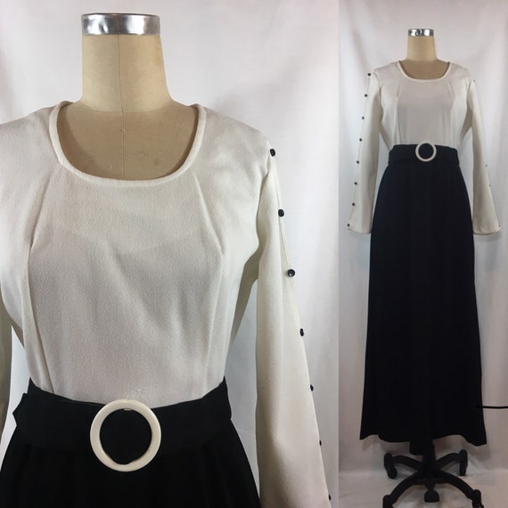 Vintage 70s Maxi Dress Belted Peekaboo Sleeves - image 4