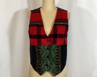 Vintage 90s Woolen Vest Plaid & Paisley