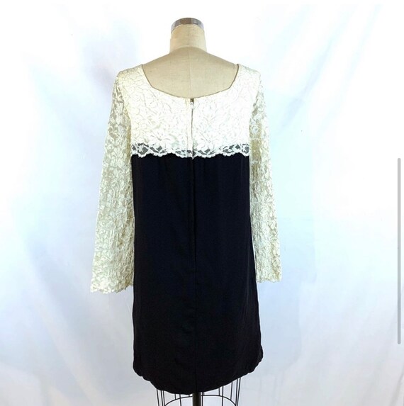 Vintage 60s Dress Lace Bell Sleeves Black & White - image 3