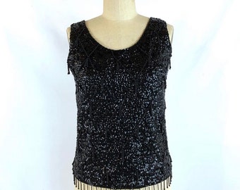 Vintage 50s 60s Sequin Tank Top Sweater Beaded Medium