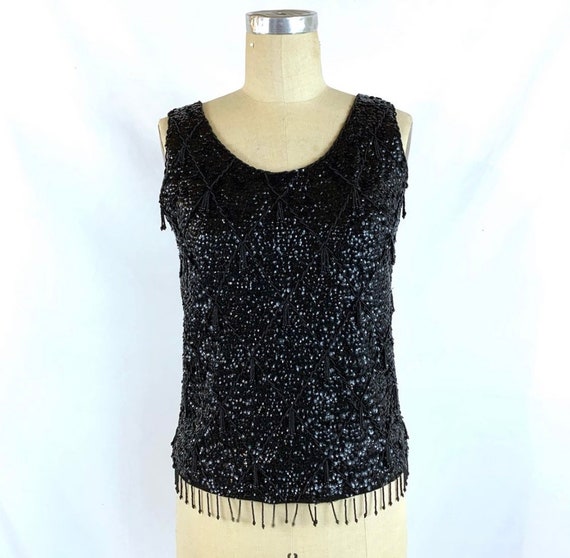 Vintage 50s 60s Sequin Tank Top Sweater Beaded Me… - image 1