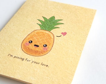 Pining For Love | Cute Valentine Palentine Anniversary Love Card, Punny Pineapple Fruit Card