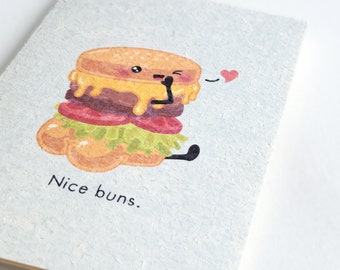 Nice Buns | Cute Naughty Valentine Palentine Anniversary Love Card, Hamburger Pun