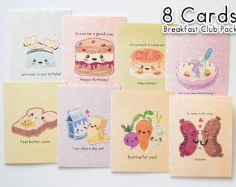 8-Card 'Breakfast Club' Variety Pack | Cute Pun Greeting Cards | A2, Envelopes Included