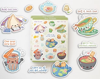 Tea Puns Sticker Sheet | Glossy Cute Stickers for Cards Planners Journals Scrapbook