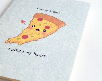 A Pizza my Heart | Cute Valentine Palentine Anniversary Love Card, Punny Greeting Card for Foodies