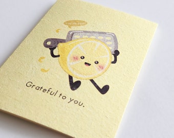 Grateful to You | Cute Thank You Card on Unique Recycled Pulp Cardstock, Punny Lemon Card