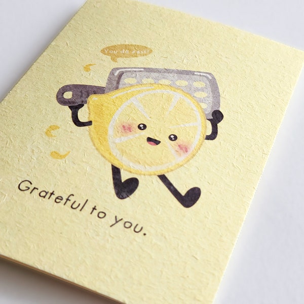 Grateful to You | Cute Thank You Card on Unique Recycled Pulp Cardstock, Punny Lemon Card