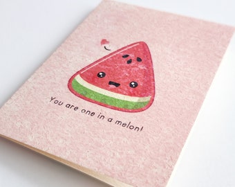 One in a Melon | Cute Friendship/Love Card, Punny Watermelon Fruit Card