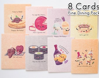 8-Card 'Fine Dining' Variety Pack | Cute Pun Greeting Cards for All Occasions | A2, Envelopes Included