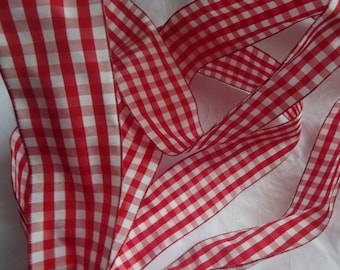 1 M RIBBON 22 ARMED TAFFETA 4.3 CM GINGHAM RED / WHITE