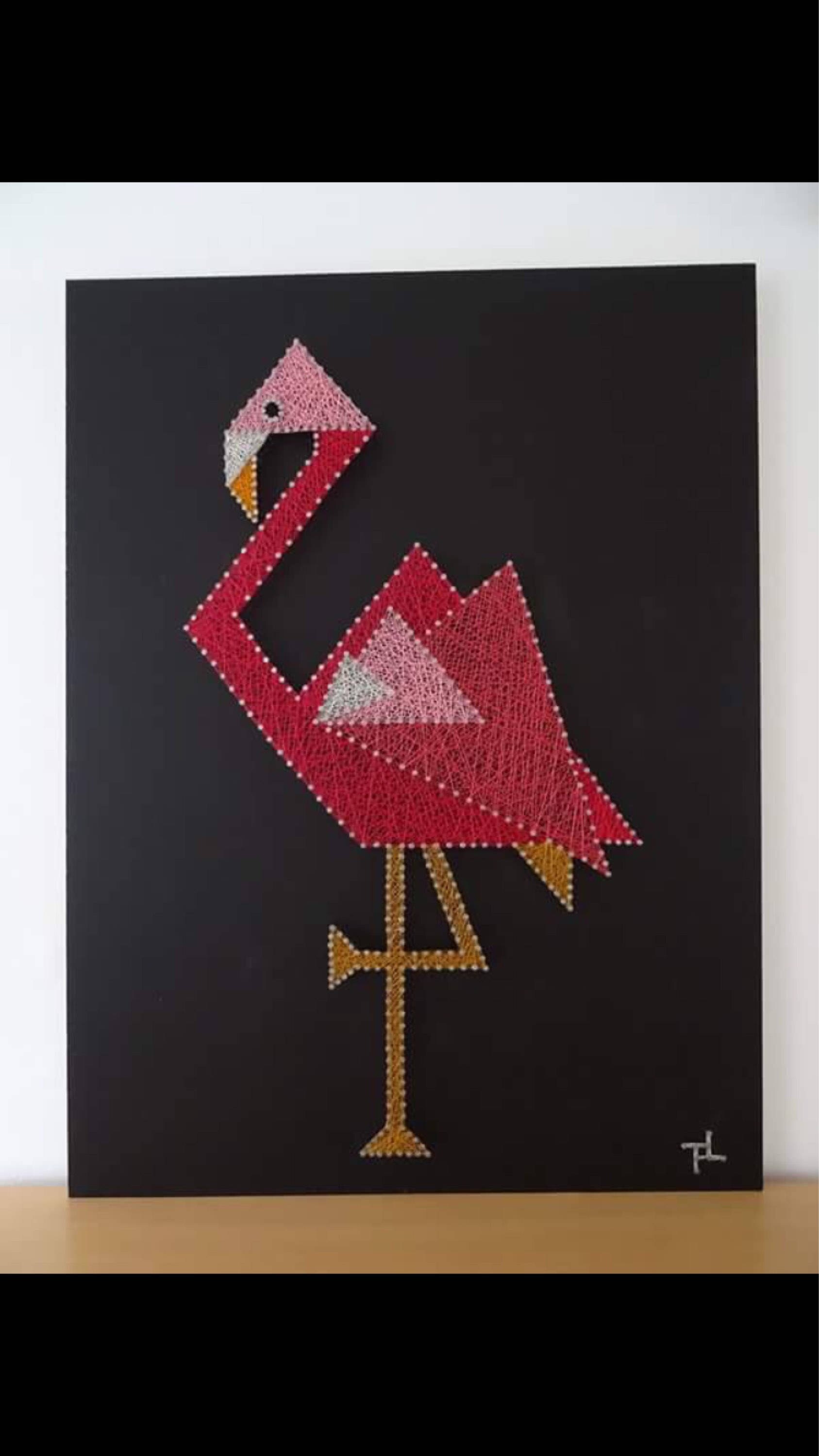 Tableau Flamant Rose en String Art