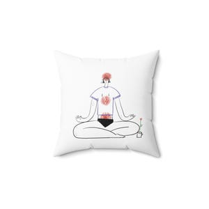 Meditation Heart Illustration Pillow | Square Throw Pillow, Qigong Yang Qi Art
