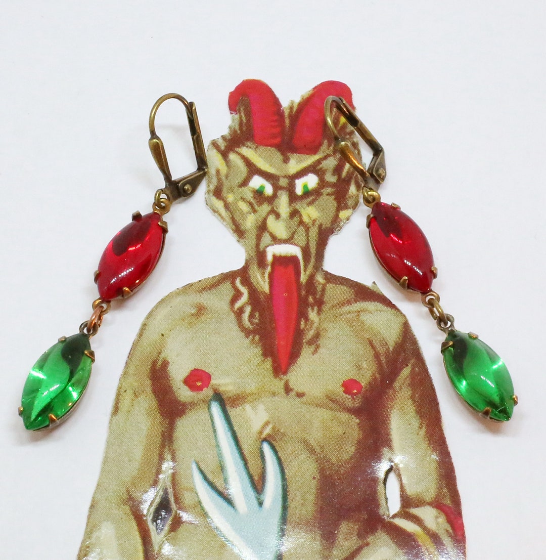 Boucles D'oreilles Anciennes - Bakélite Rouge Et Vert - Monture Plaqué Or - Style Moderniste