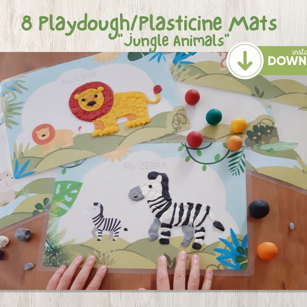 Play Dough Mats Jungle Animals Safari Animals Kindergarten Preschool Printables Play Doh Plasticina Mats Toddler Activities Homeschool Cards