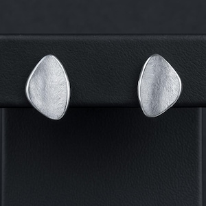 Organic Textured Silver Stud Earrings | 925 Sterling Silver Minimalist Triangular Handmade Earrings | Modern Concave Brushed Earrings